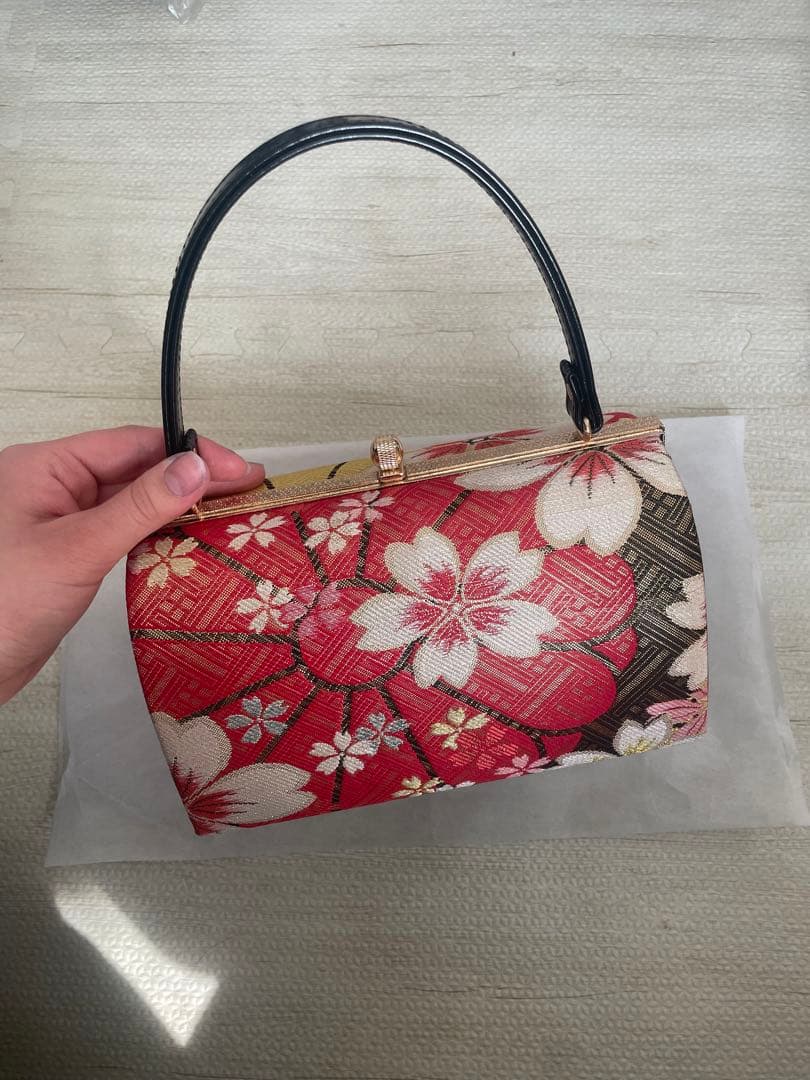 花柄バッグと草履、髪飾りセット