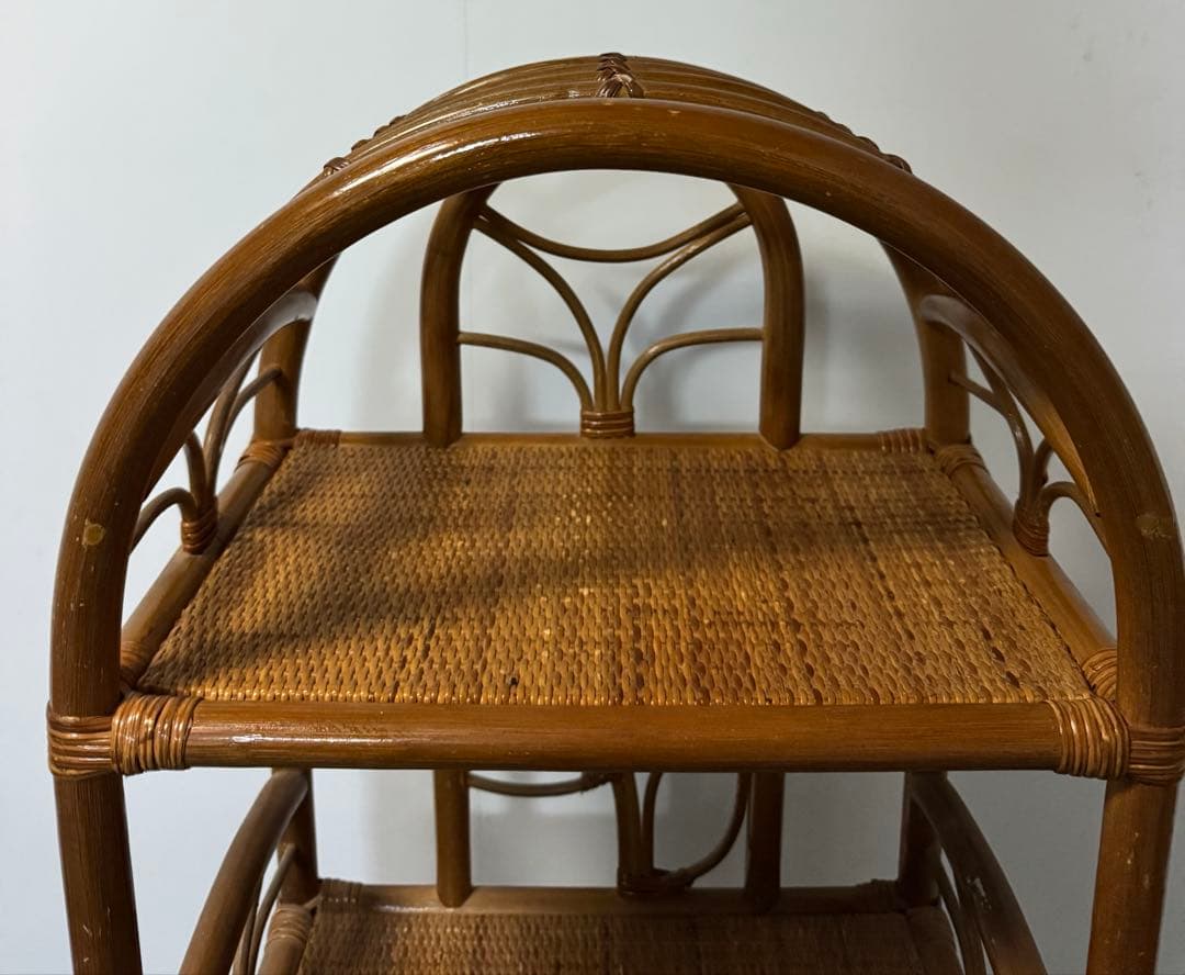 も*り様 ヴィンテージ　ラタンディスプレイラック　引き出し付き3段飾り棚　籐家具