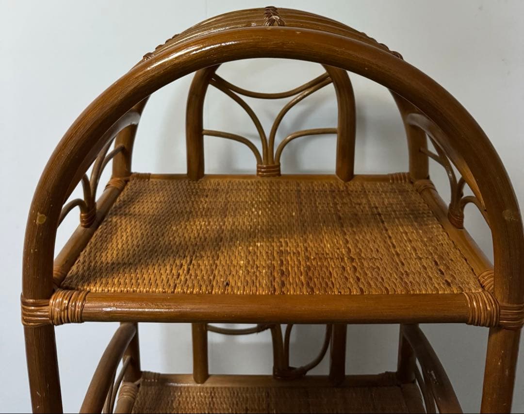 も*り様 ヴィンテージ　ラタンディスプレイラック　引き出し付き3段飾り棚　籐家具