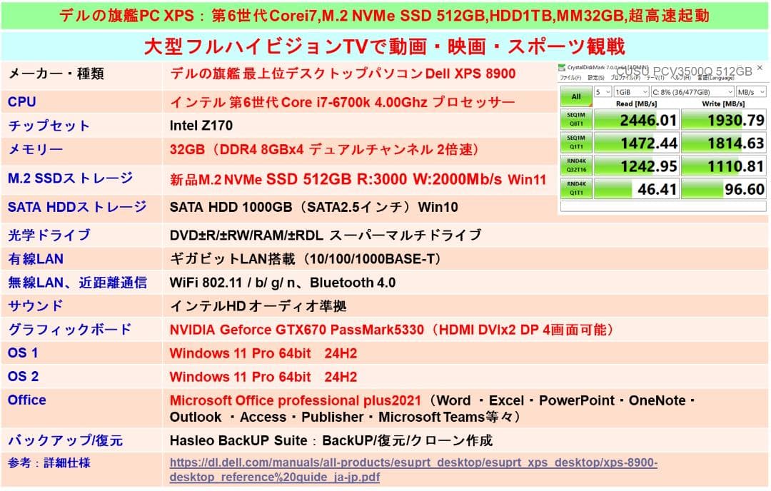 驚速ゲーム 第6i7 M32G M2SSD512G/HD Win11Offi21