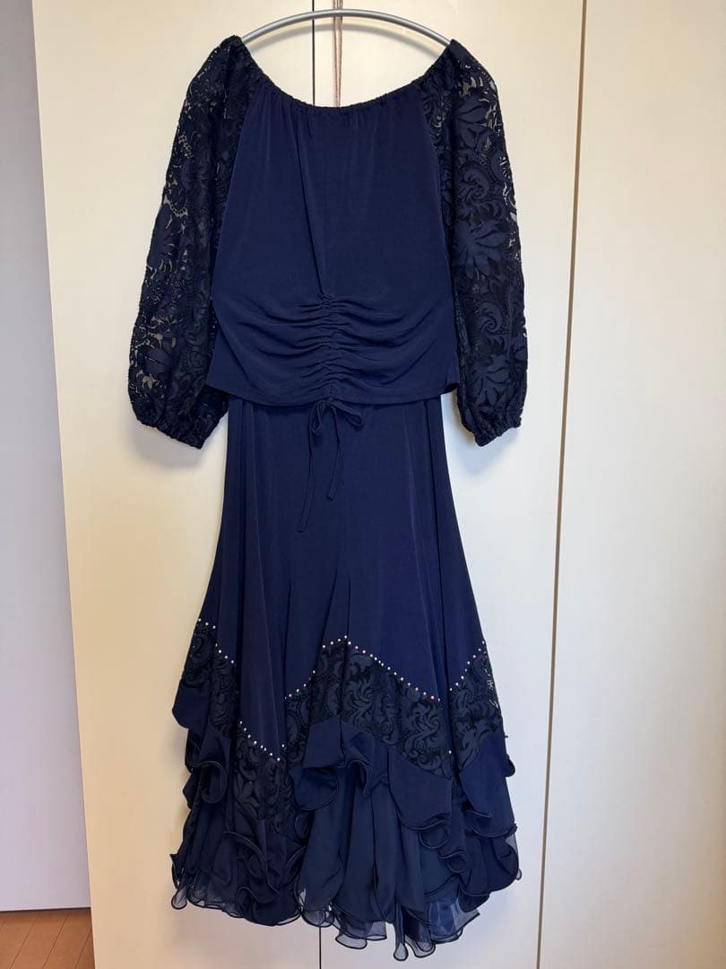 ✴︎お値下げ✴︎【Roger】ネイビー レース袖 社交ダンスドレス
