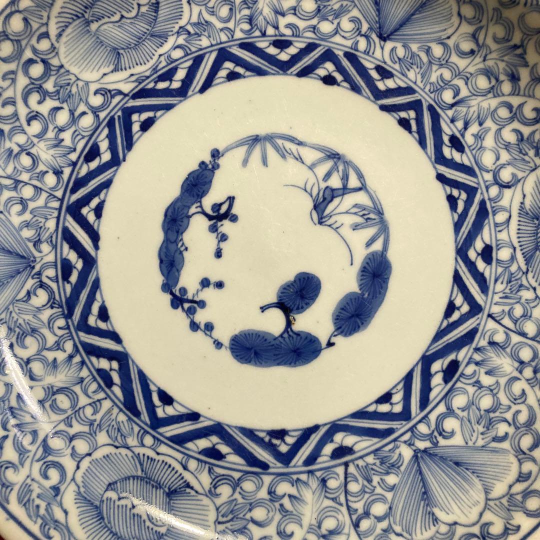 古陶磁　佐賀　古伊万里　白磁花唐草　約9寸皿　（美品）