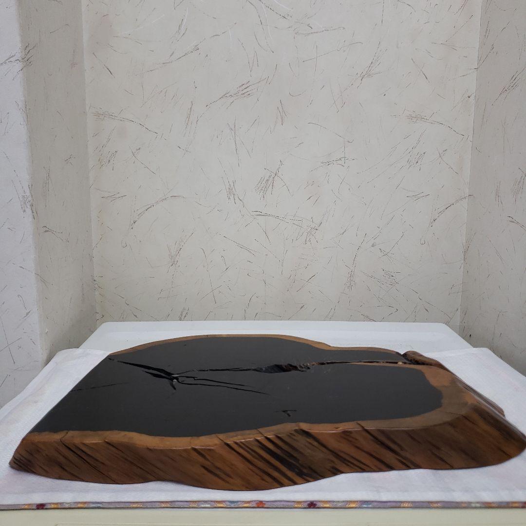 蔵出し特価本黒檀製 原木はす切り花瓶台 38×25×3,5重さ約2,8kg
