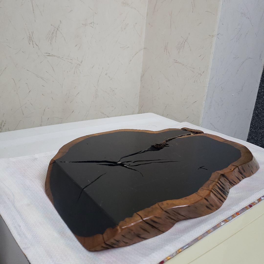 蔵出し特価本黒檀製 原木はす切り花瓶台 38×25×3,5重さ約2,8kg