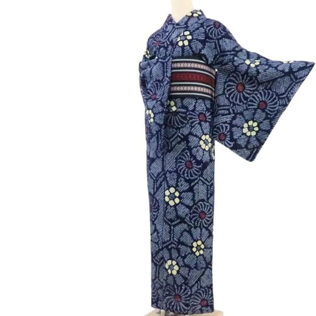 Y1215◆綿 有松鳴海絞り 洗える夏着物 居敷当て付 手縫 Sサイズ 高級浴衣