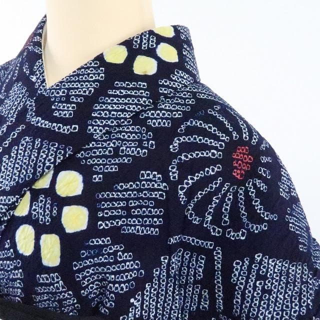 Y1215◆綿 有松鳴海絞り 洗える夏着物 居敷当て付 手縫 Sサイズ 高級浴衣