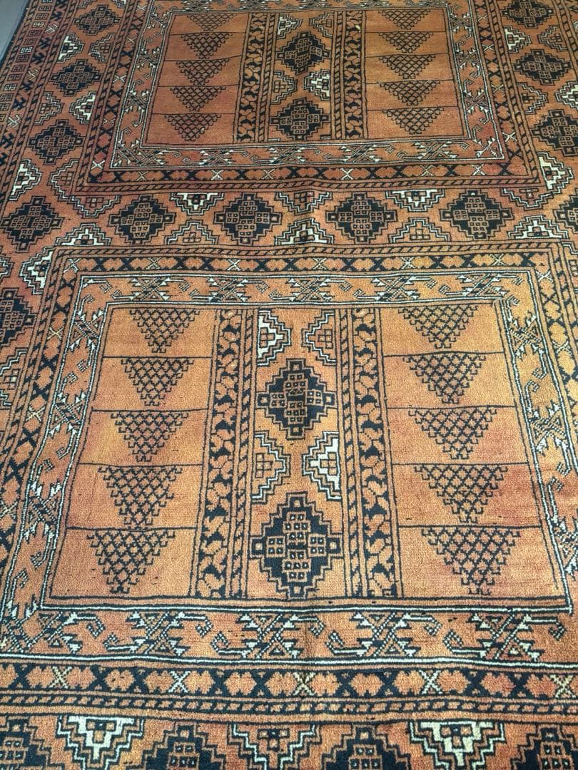 ★恵海★【ダメージあり】パキスタン絨毯　ウール　手織　ペルシャ　トルクメン