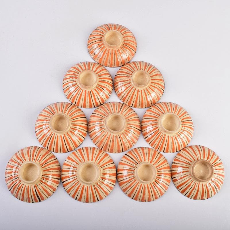 瀬戸焼　古瀬戸　加藤作助作　麦藁手　飯茶碗　蓋碗　十客　共箱　F　R8861B