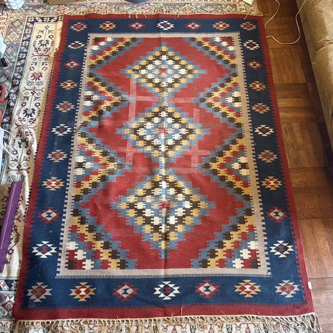 ニュージーランド ウール製キリム／200cm x 145cm／インド産