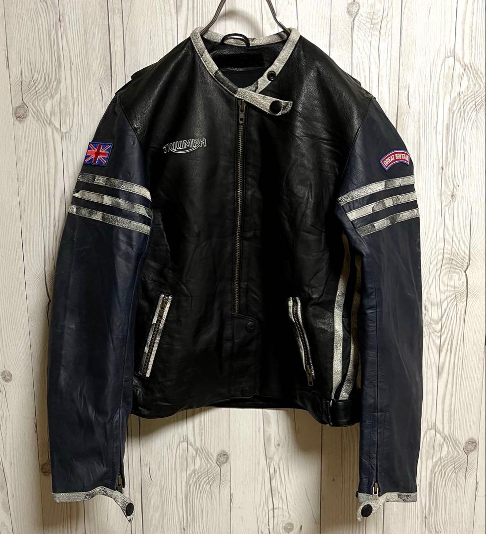 トライアンフモーターサイクル　ライダースレザージャケット　レディースL 黒バイク