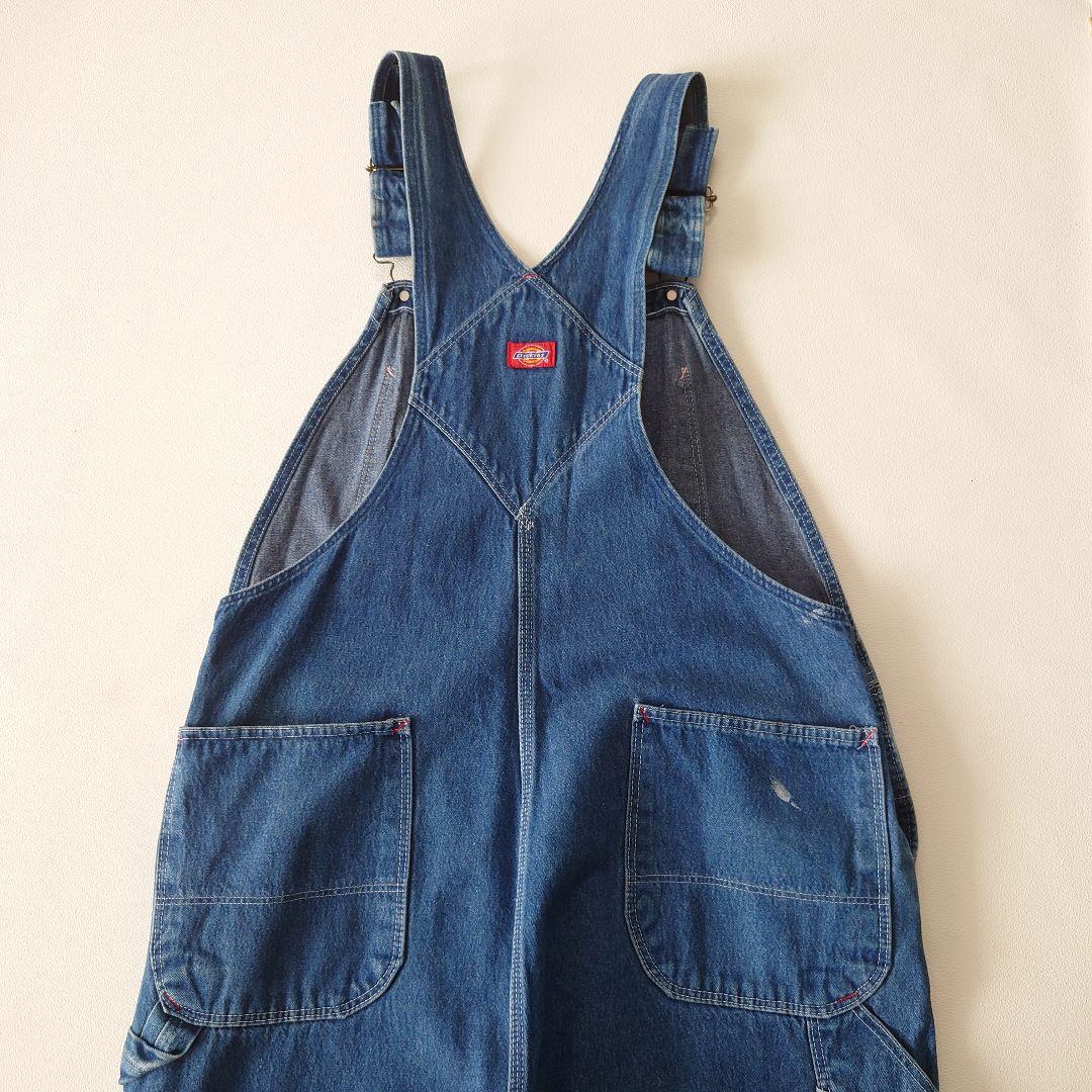 USA製 Dickies デニムオーバーオール/古着/実寸W40L30/裾直有