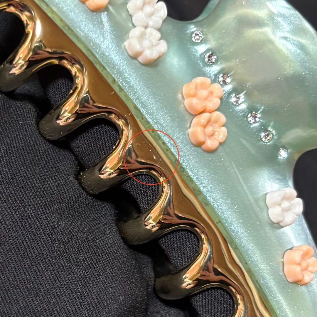 acca ヘアクリップ　フラワーラインストーングリーン 大