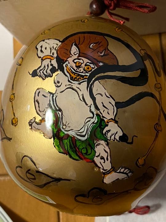 新品元箱付き 江戸風鈴 篠原まるよし風鈴 釣鐘型 金 雷神 浅草 蔵前 下町