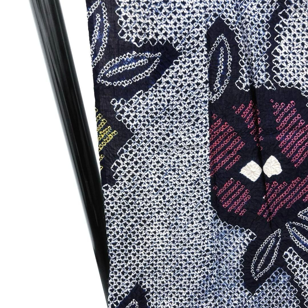 浴衣　有松鳴海絞り　花模様　流線　黄色　ピンク　着物　065w d