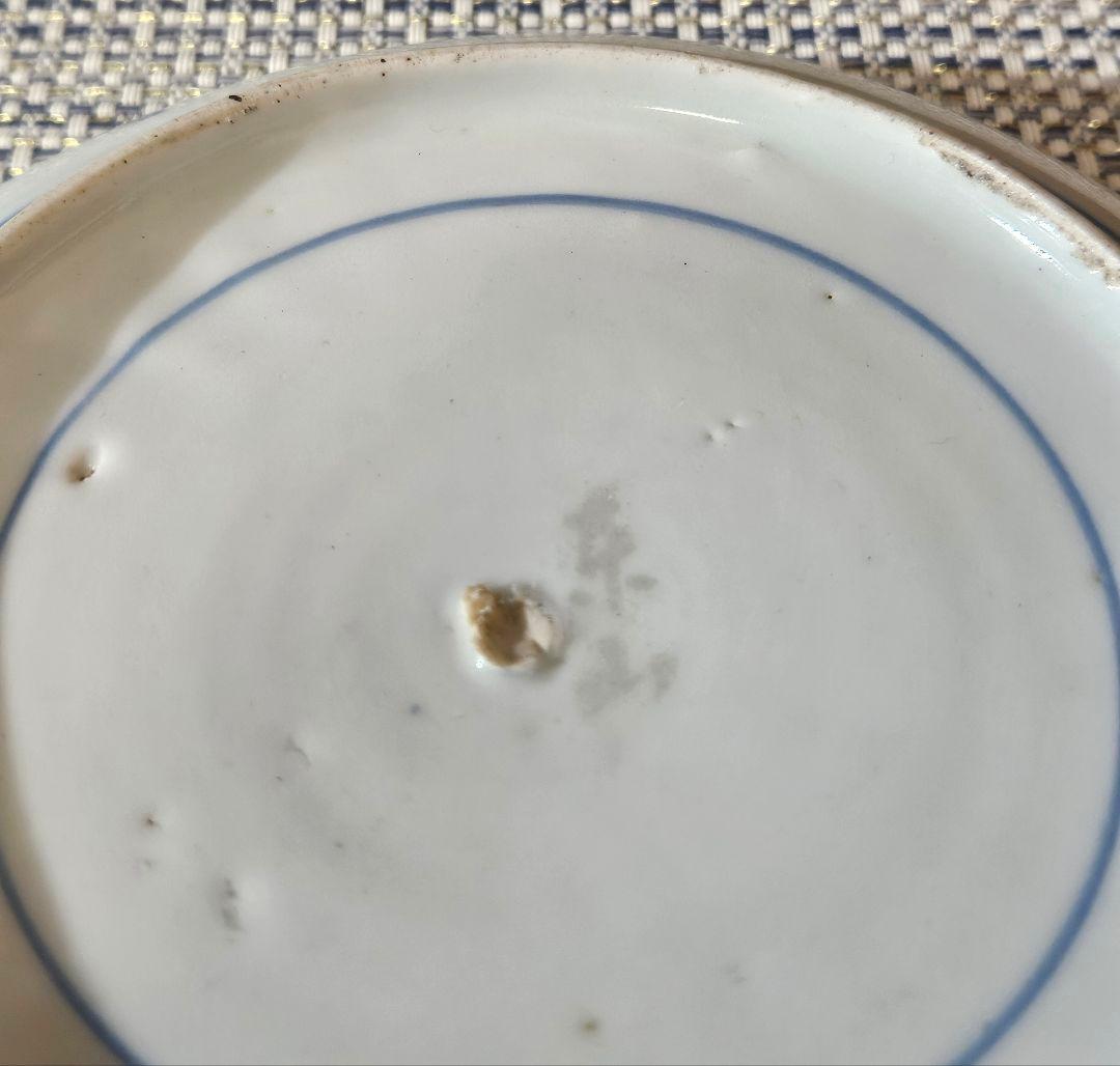 【名品❗】江戸時代前期〜中期　藍九谷様式 鮎の図　16.8cm皿　皿裏　唐草文様