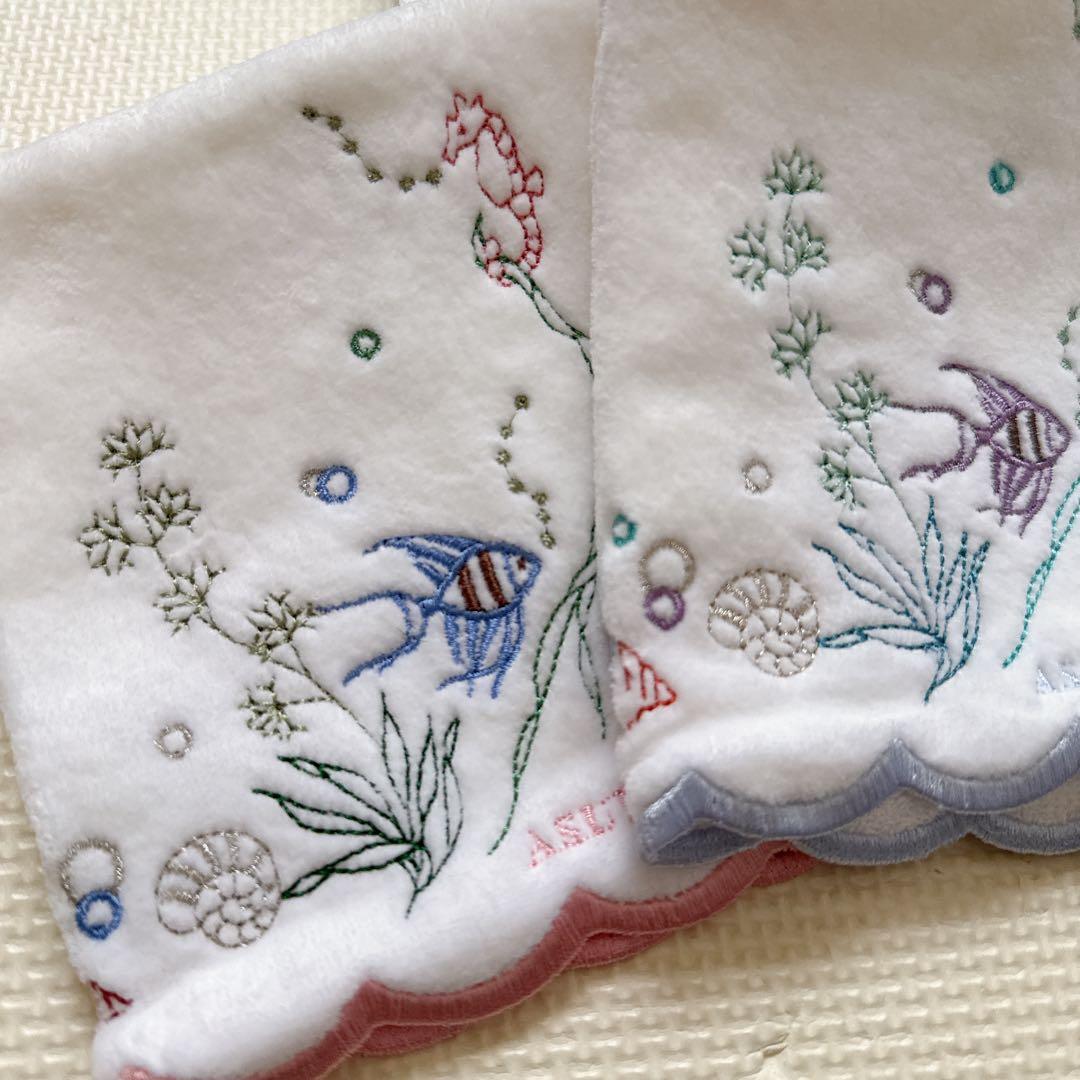 【新品未使用】 WAKO 銀座和光 タオルハンカチ 3枚セット 魚 手刺繍