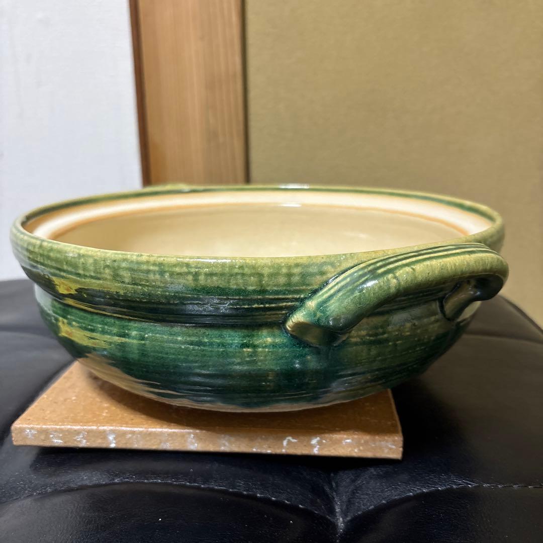 未使用 萬古焼 利行窯 土鍋 8号 3〜4人用 緑 遠赤外線効果