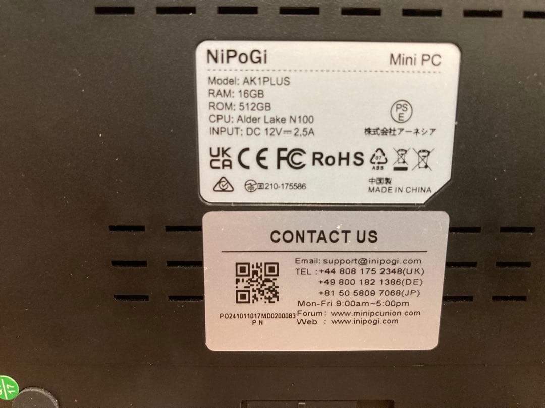 美品★NiPoGi★AK1PLUS★N100星ミニPC★