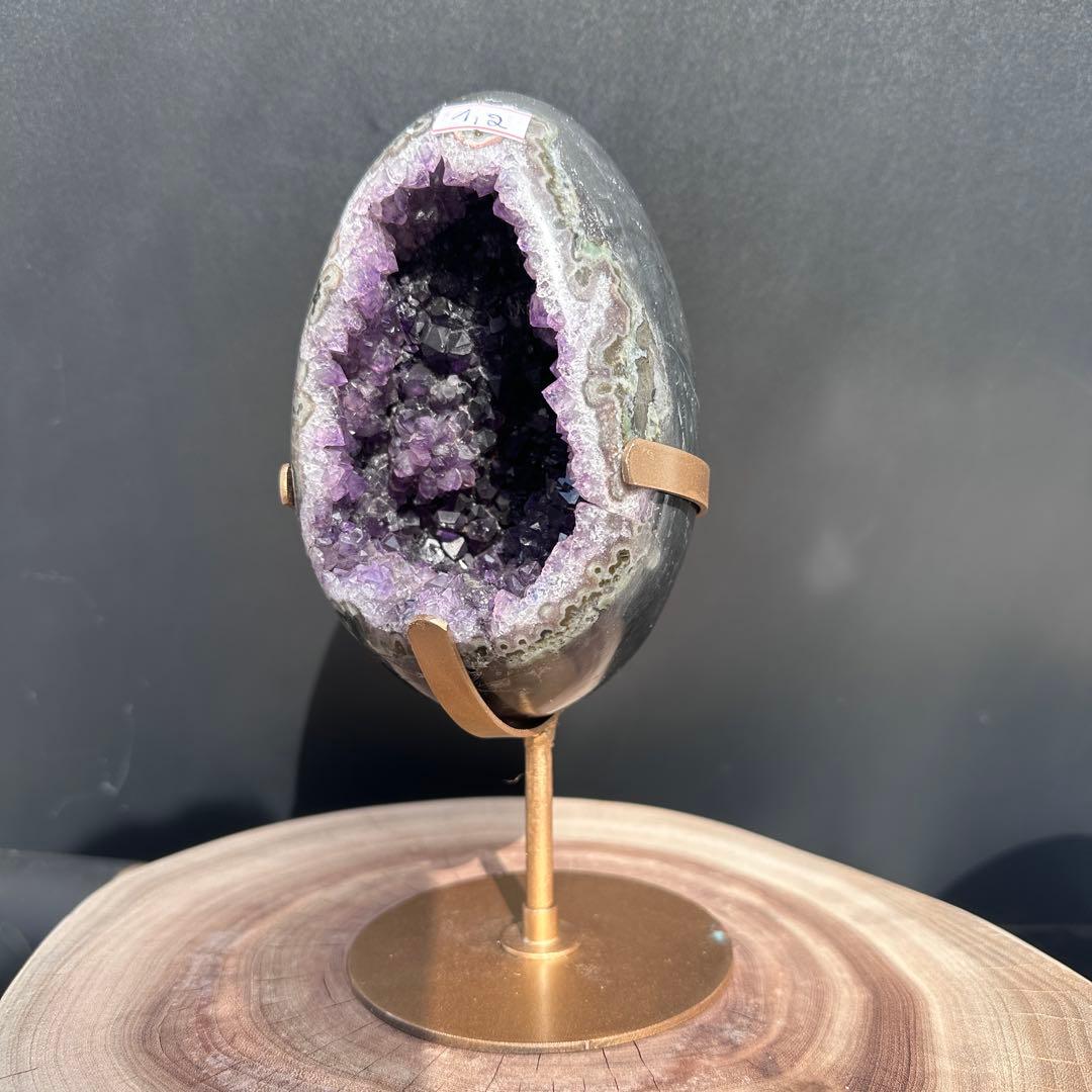 天然石アメジストのドーム　置物　台座付きG.58