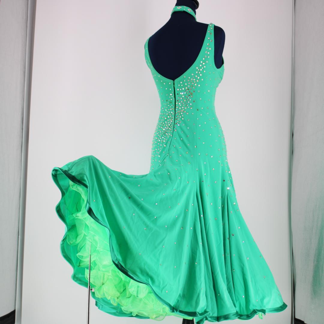 【社交ダンス衣装】グリーン ライトグリーン ワンピース ドレス スパンコール