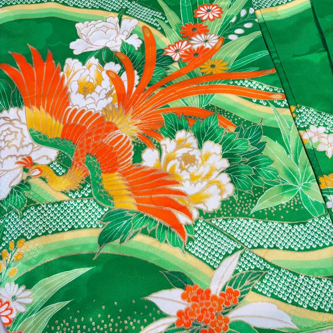 七五三 子供着物　7歳　緑　美品　鳳凰