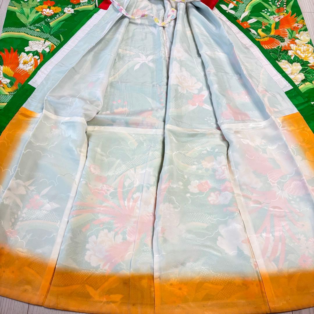 七五三 子供着物　7歳　緑　美品　鳳凰