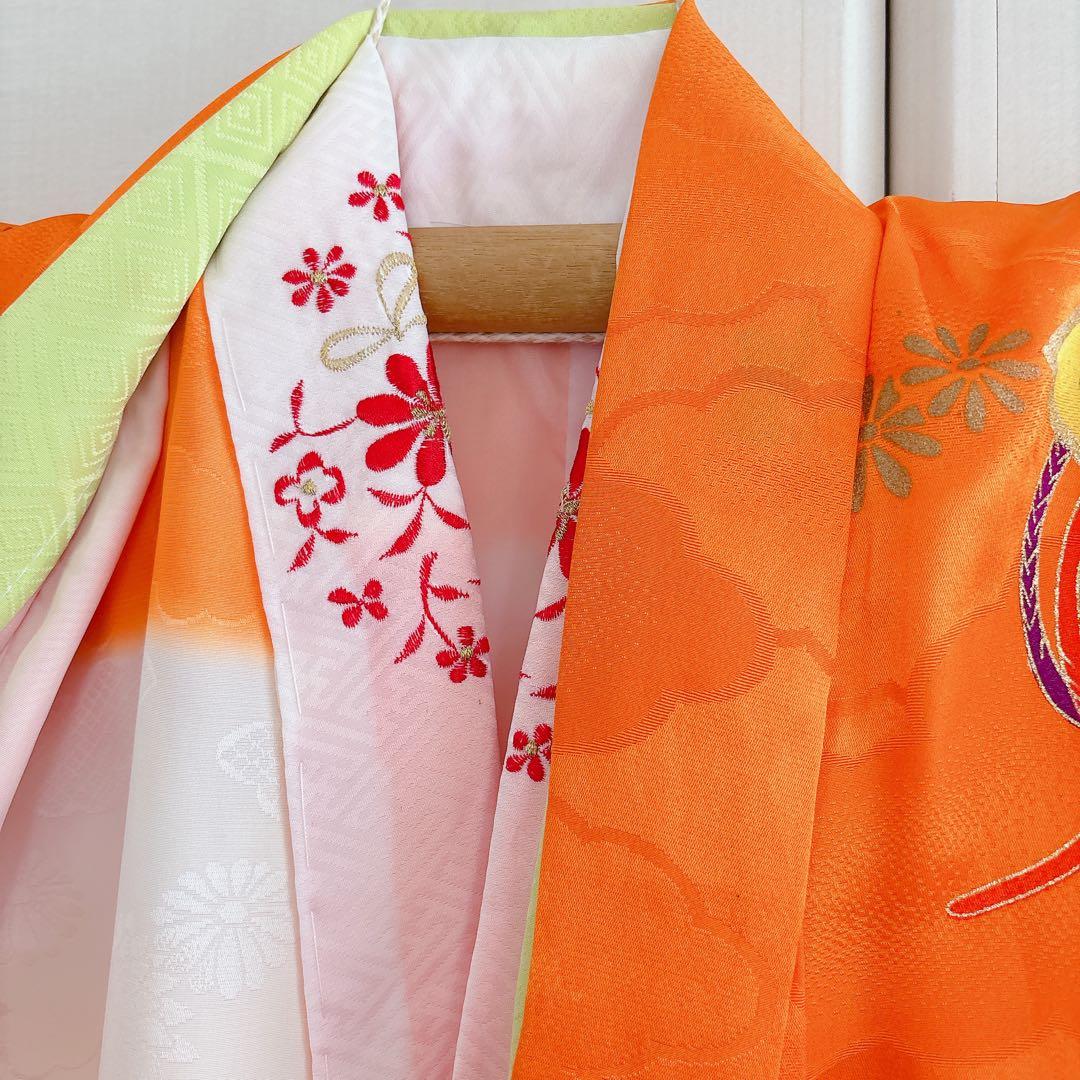 七五三　7歳　四つ身　子供着物　作り帯　女の子　長襦袢　フルセット　オレンジ