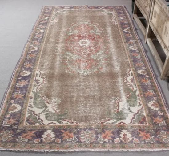 トルコヴィンテージラグ A71 超大判 レア トープ ブラウン ネイビー カーキ