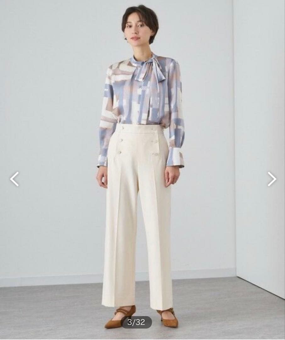 ◆極美品◆ANAYI◆スクエア幾何プリントサイドボウタイブラウス◆パープル◆S