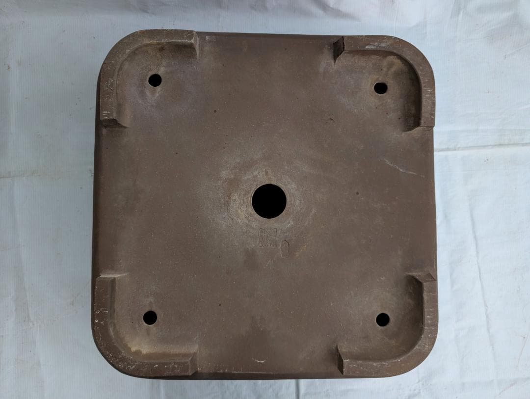 大型盆栽鉢 宜興系 刻印有り 正方形 約47.5cm 紫砂風 陶器鉢