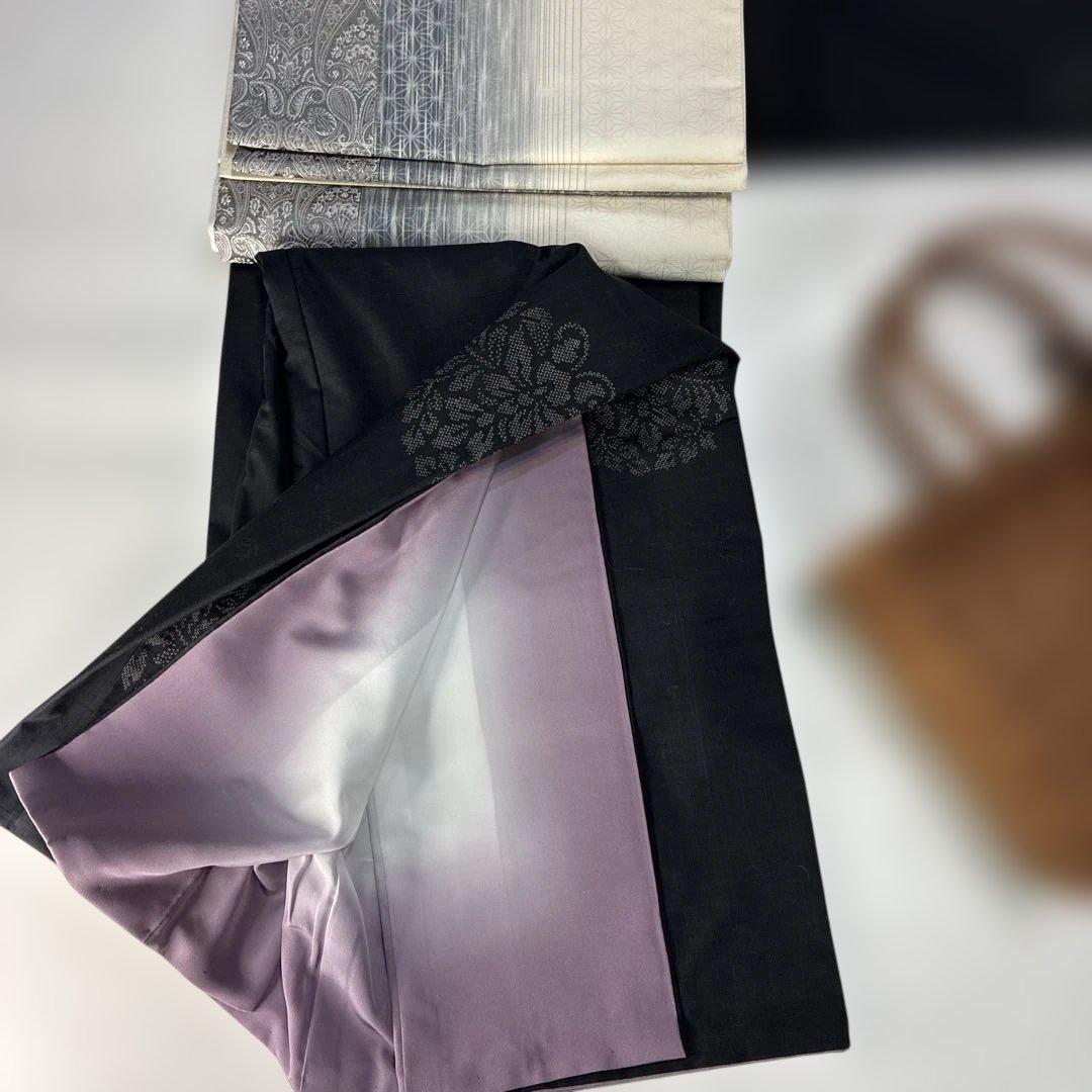 ザクロ様用　大島紬　飛び柄　墨黒　裄68