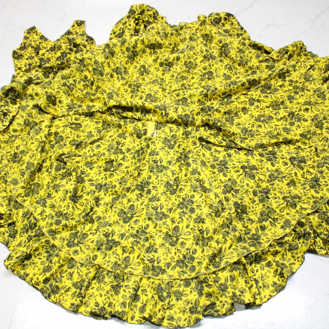 【フラメンコ衣装】イエロー＆ブラック 上下セット ツーピース セットアップ 薔薇