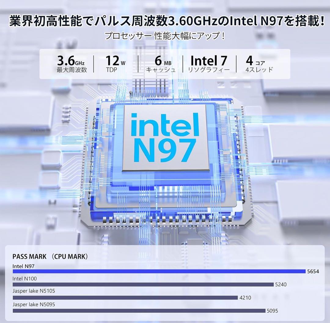 ミニpc 最大3.60GHz 4C/4T mini pc インテル N97