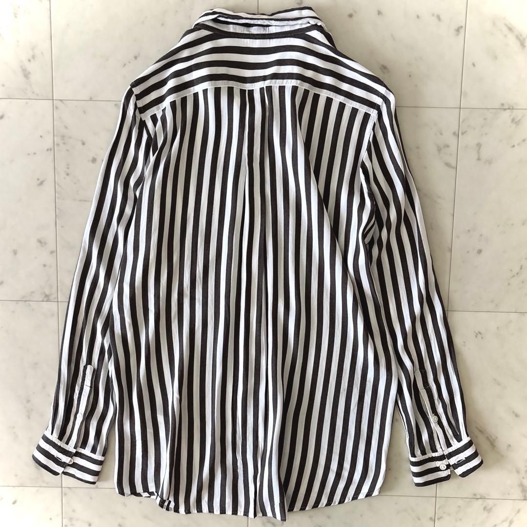 美品 ミューズドゥ ドゥーズィエムクラス シルク混 ストライプシャツ ブラック