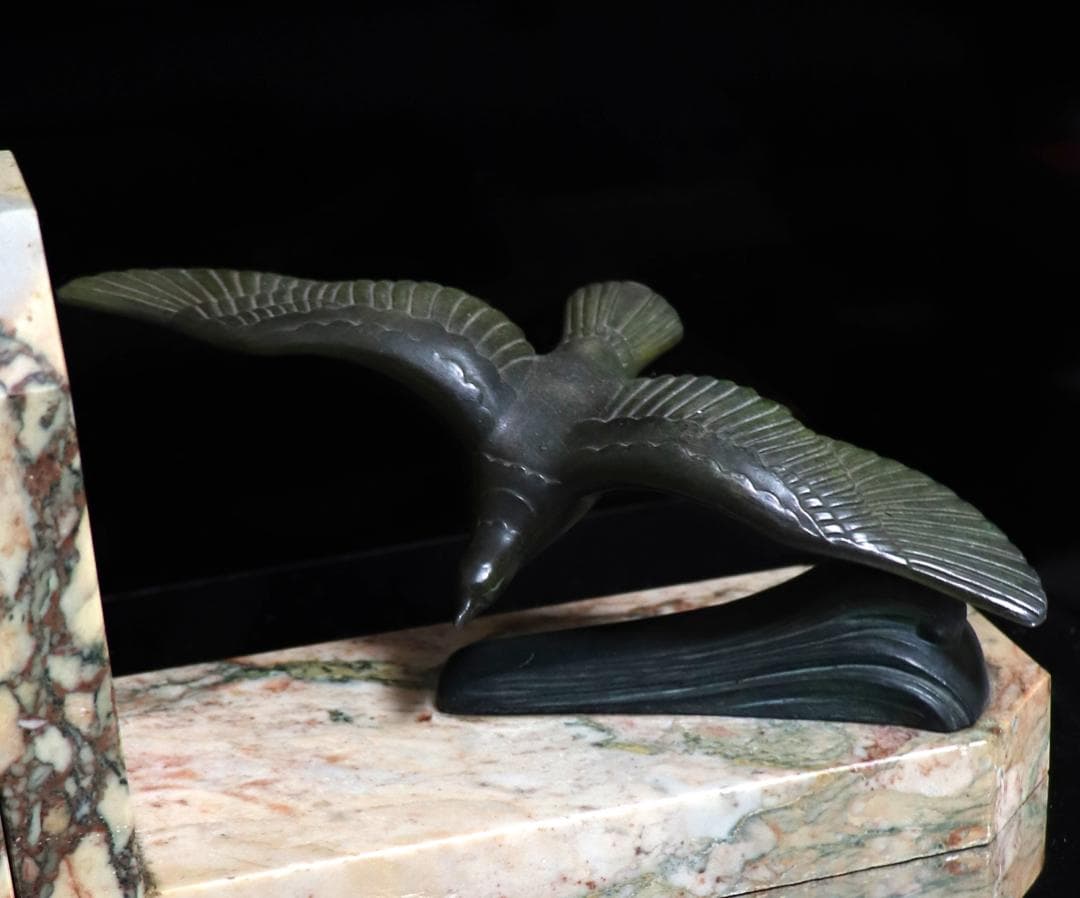 アンティーク1900年頃一点物 大型ブックエンド3kg ペア フランス製大理石台