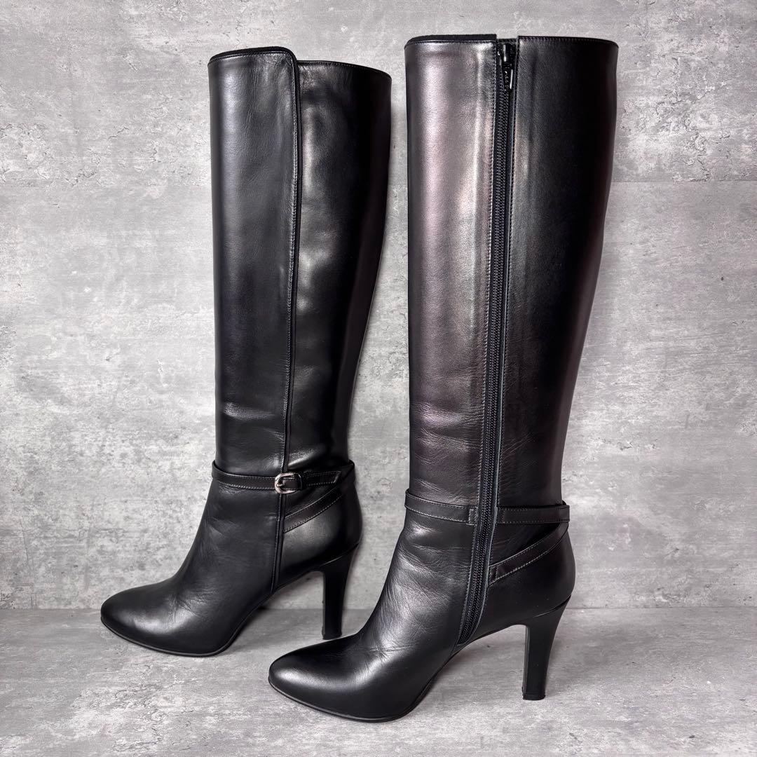 【極美品】DIANA ダイアナ　ロングブーツ　フルジップ　ベルト　レザー 黒