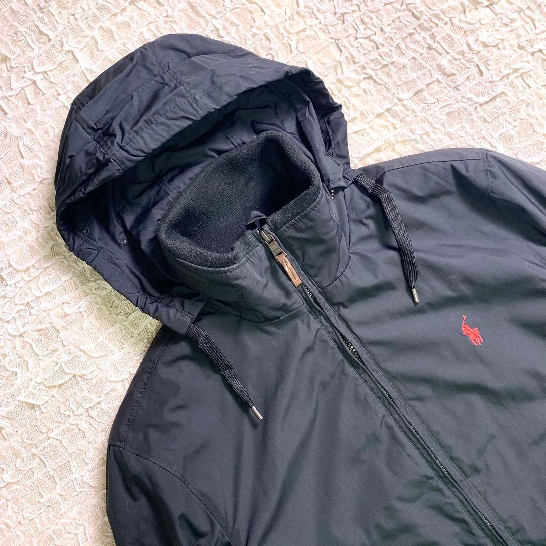 ポロラルフローレン 胸元ロゴ　フード付 ナイロンジャケット ブラック フリース