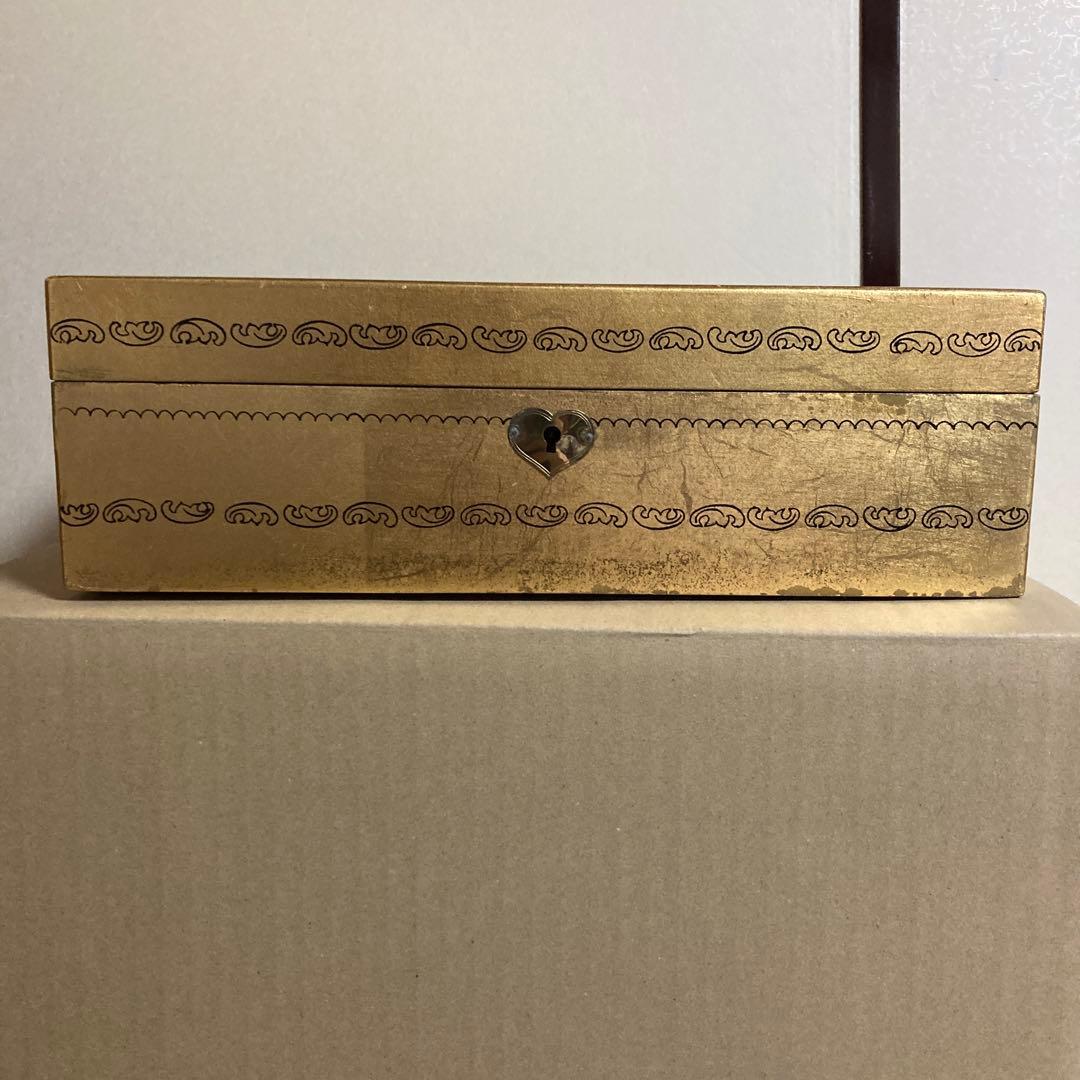 化粧箱　アクセサリーケース　ミラー付き　昭和レトロ　ゴールド　イラスト入り