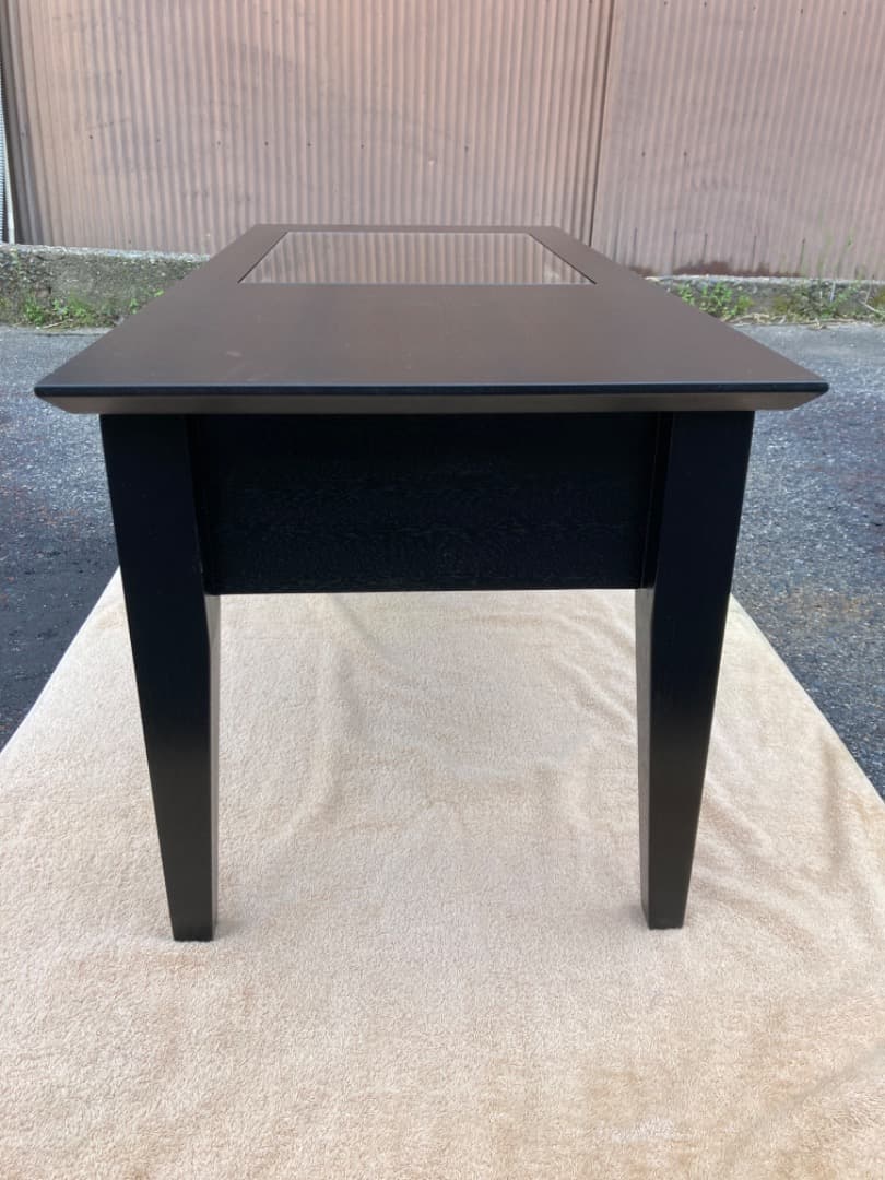 特価❗️大塚家具　木製リビングテーブルガラス天板　モダン黒ローテーブル 引き出し