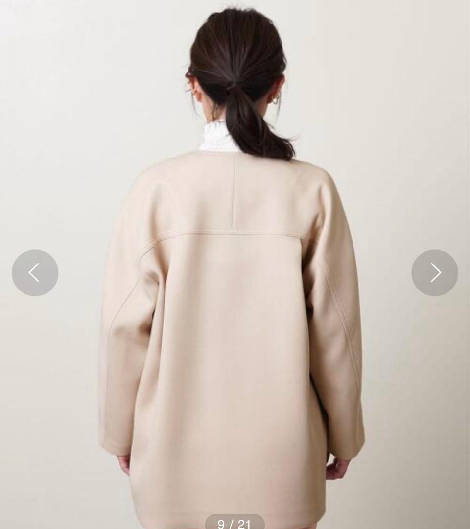 UNITED ARROWS ツイルノーカラーミドルコート ベージュ ジャケット