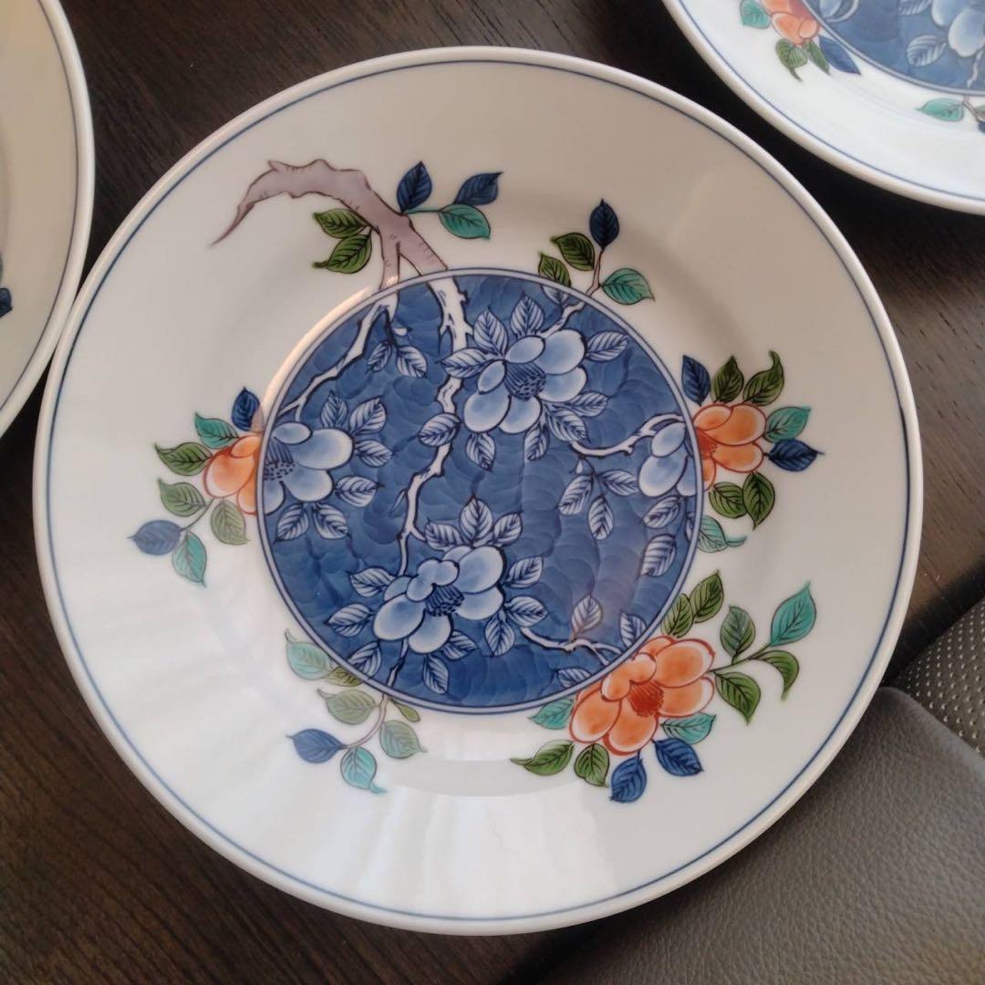 有田焼 源右衛門 皿 3枚セット 染錦椿見込 深皿