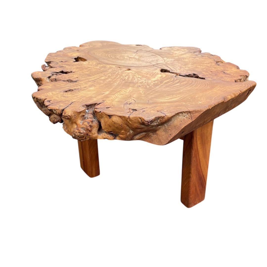 座卓　バール杢 ポプラ 一枚板 無垢材 瘤杢 チギリ ダイニングテーブル 希少