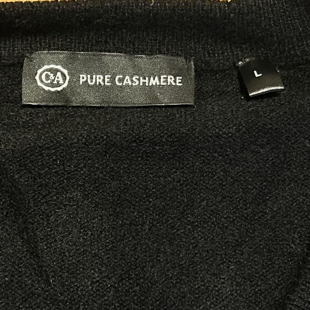 美品90s【C&A】カシミヤ100% Vネックニット BLACK L