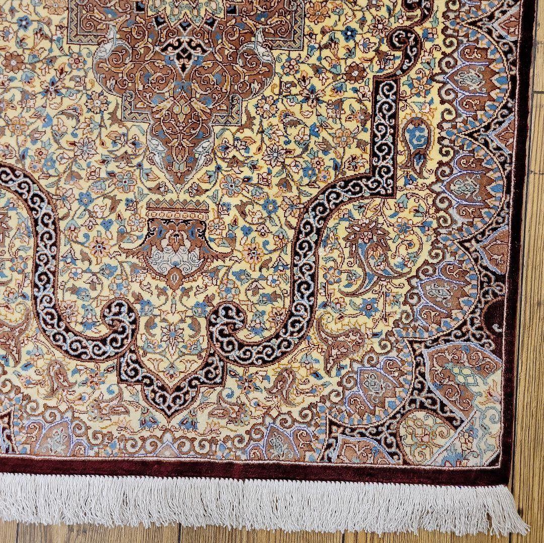 94x63cmペルシャ・シルク・じゅうたん(587)玄関マット・ラグ