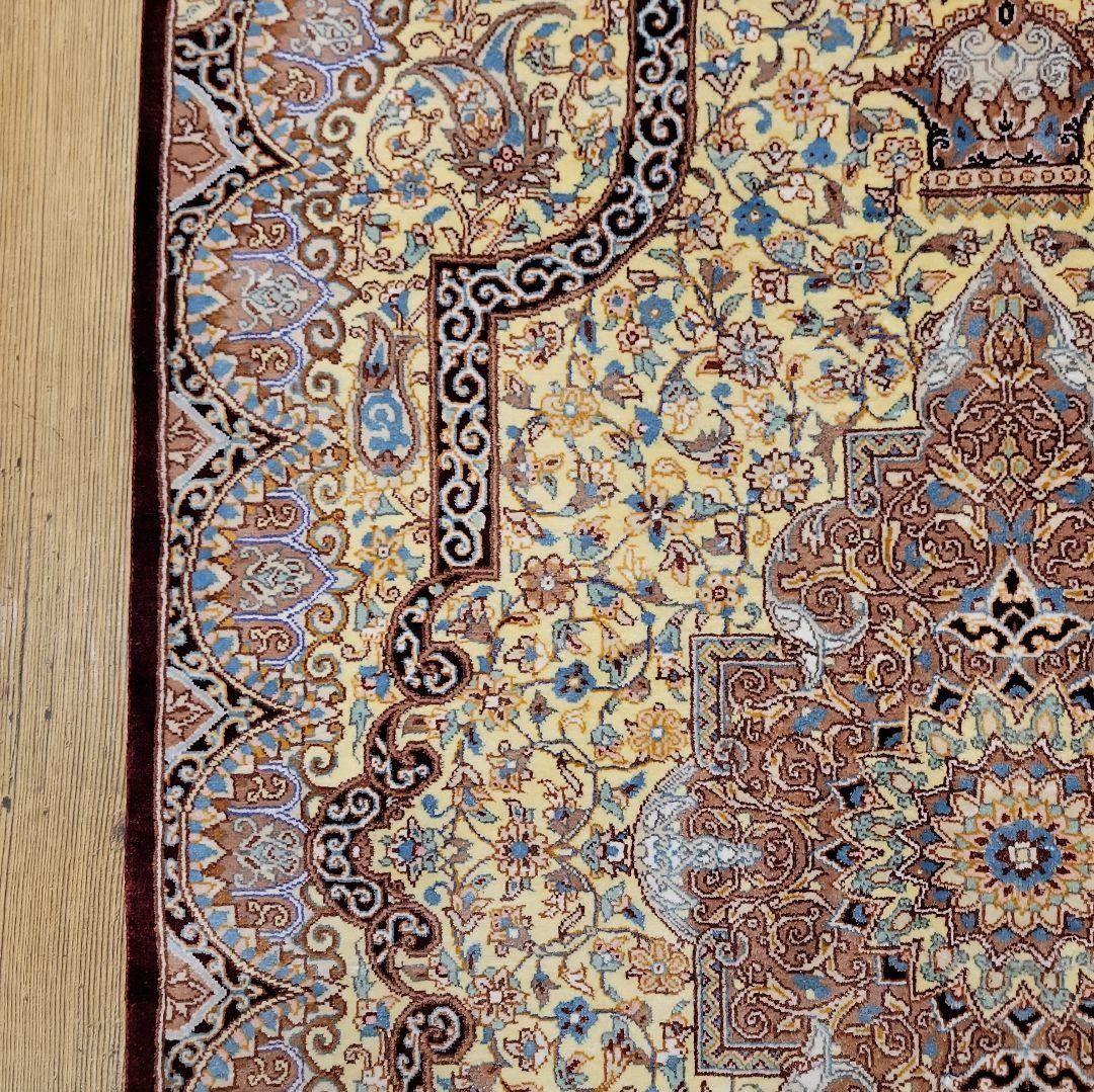 94x63cmペルシャ・シルク・じゅうたん(587)玄関マット・ラグ