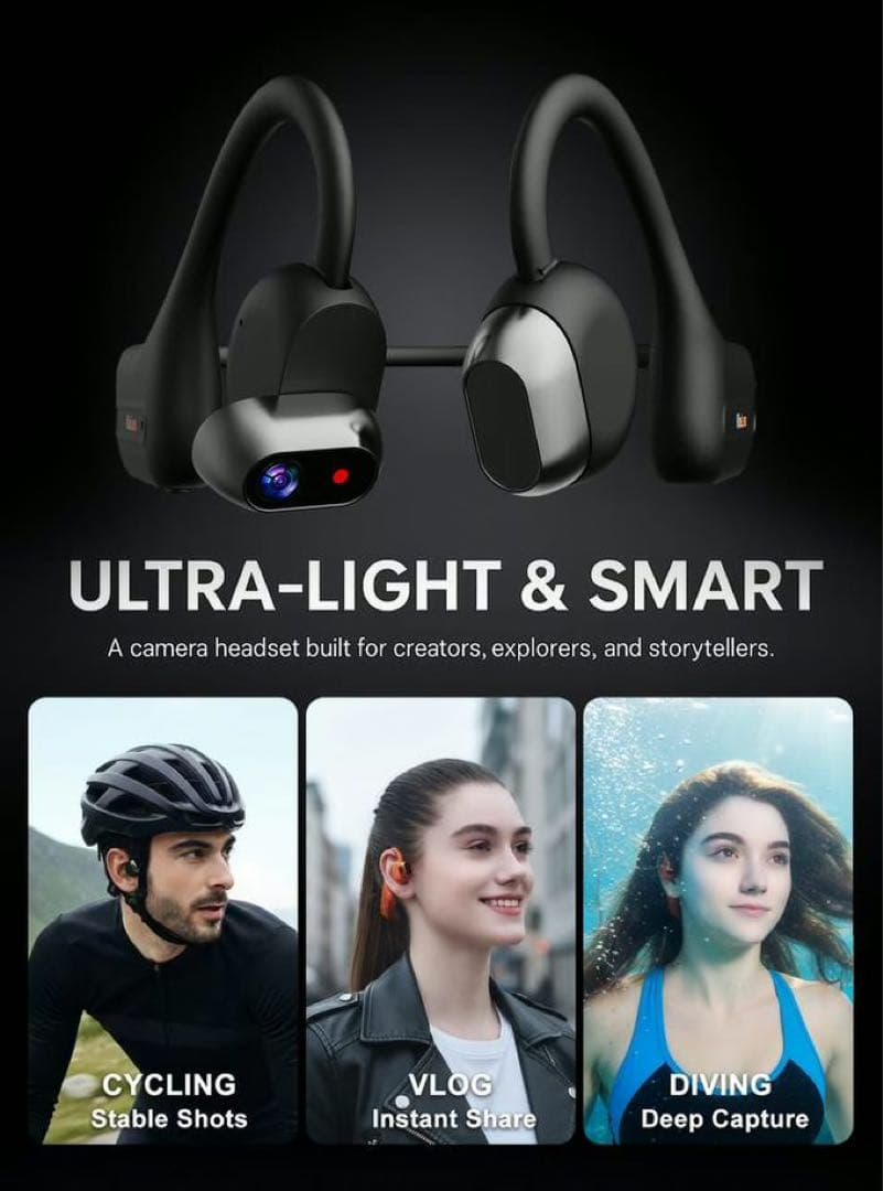 VibeLens MusicCam 骨伝導イヤホン ブラック