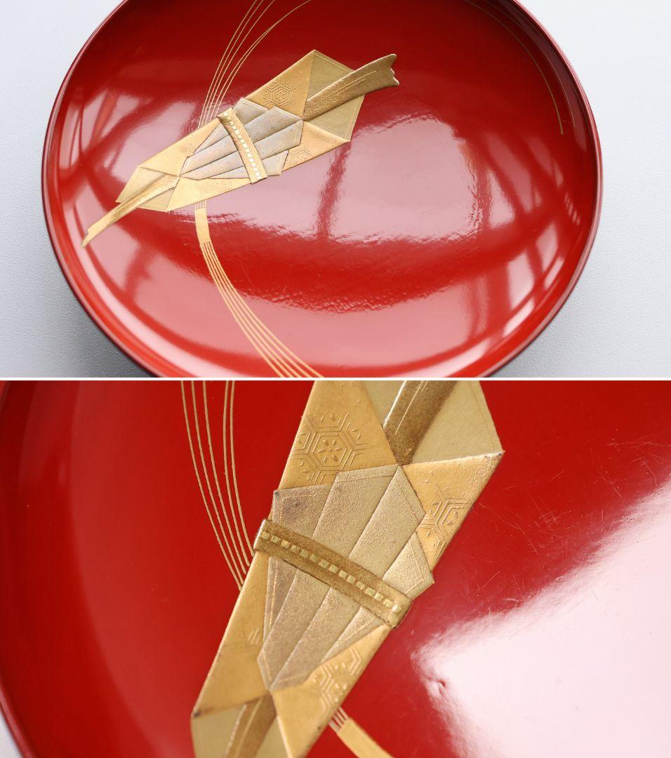 【MB179】金沢塗師 久世双〇 熨斗と折り鶴 金蒔絵 吸物椀 十客 天然木漆塗