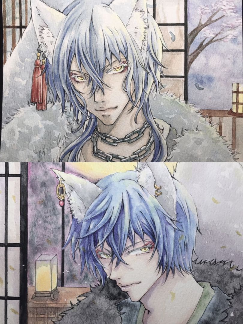 ◆ 手描きイラスト ◆ 刀剣乱舞　鶴丸国永　一期一振　狐耳　FA