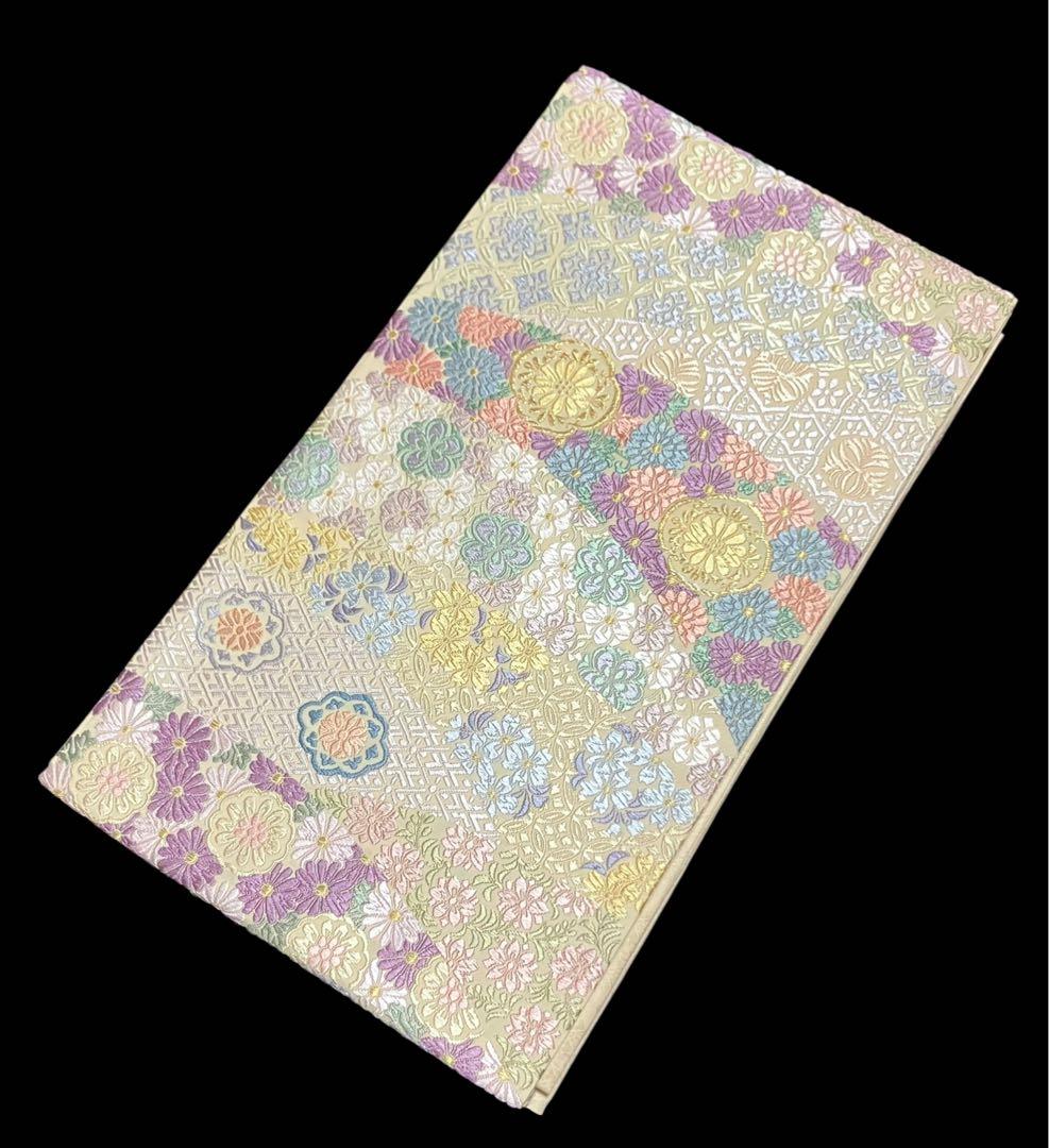 唐織春秋 袋帯 六通柄 正絹 新小石丸 花文 菊 桜 吉祥文様 美品 イ6362
