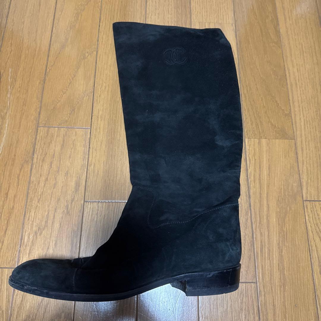 最終価格 CHANEL ブラック スエード ロングブーツ